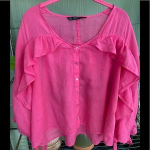 Zara Long Sleeve Ramie Blouse